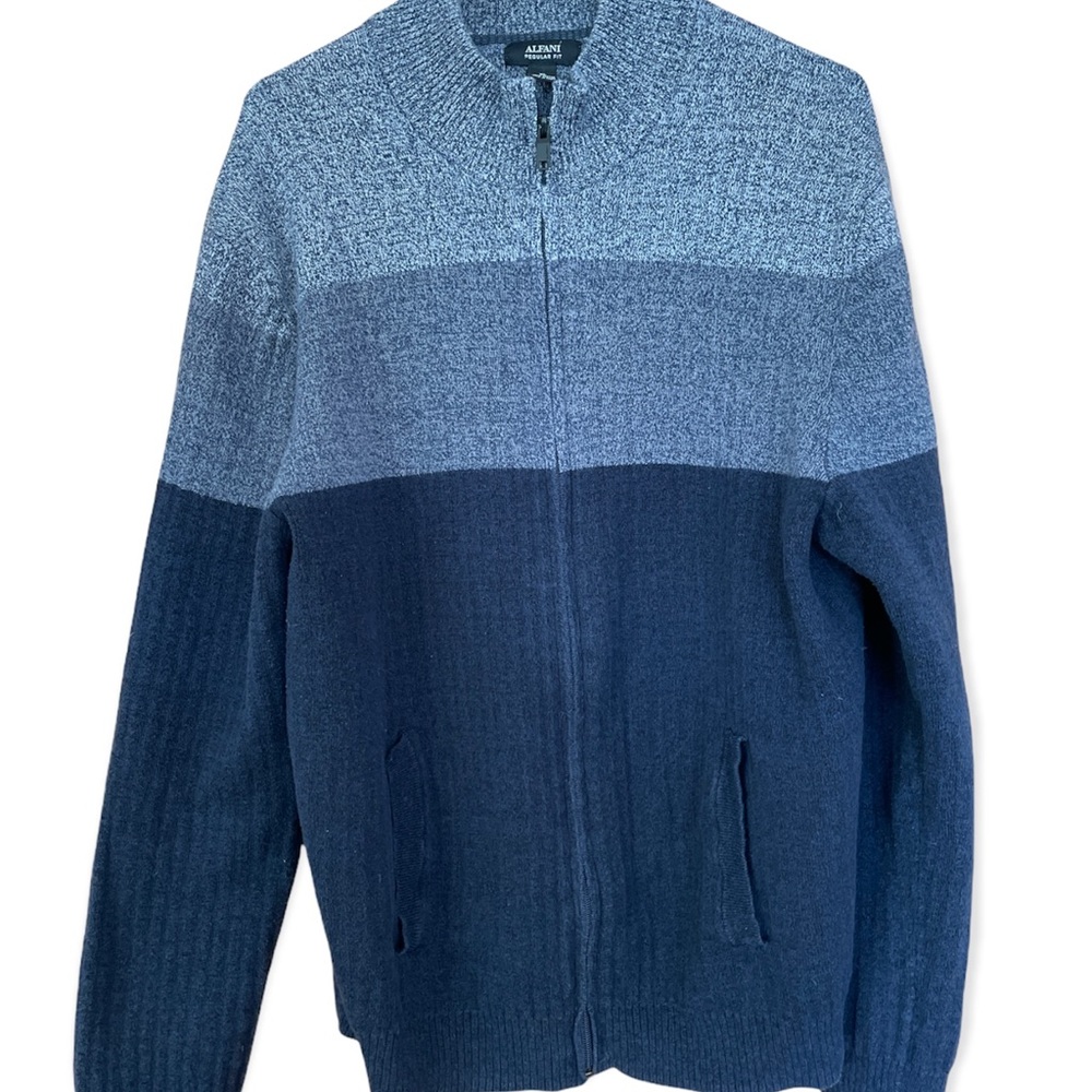 Alfani Zip Up Sweater Cardigan Color Block Blue Gray Men’s XL